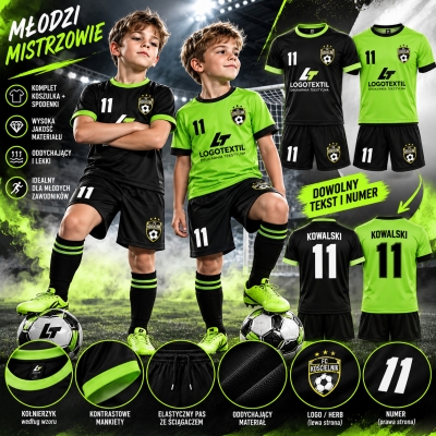 Zestaw sportowy limonka/czarny RACING 2xKoszulki + spodenki